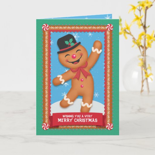 Gingerbread Man | Kerstvakantie Groet Kaart (Gele Bloem)
