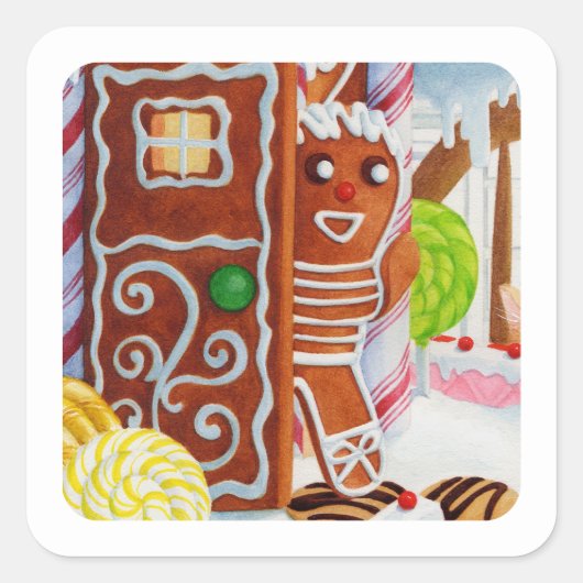 GINGERBREAD MAN Kleine Vierkante Stickers (Voorkant)