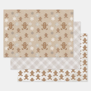 Gingerbread Man Koek Sneeuwvlok Kerstbakken  Inpakpapier Vel