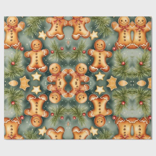 Gingerbread man koekjes en sterren cadeaupapier (Vlak)