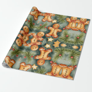 Gingerbread man koekjes en sterren cadeaupapier