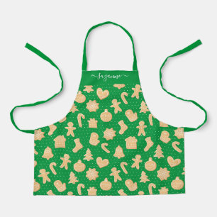 Gingerbread Man koekjes op groen wit stippenpatroo Schort