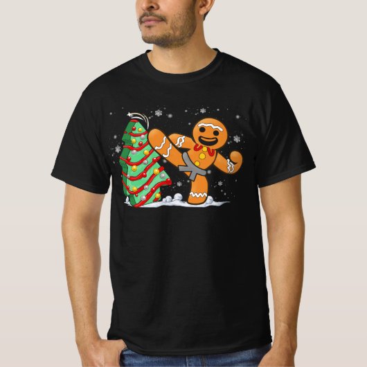 Gingerbread Man Kung Fu Kerst Grappig Cookie Can T-shirt (Voorkant)