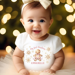 Gingerbread Man Meisje Roze Beige Eerste Kerstmis