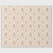 Gingerbread Man Meisje Roze Beige Naam Kerstmis Cadeaupapier (Vlak)