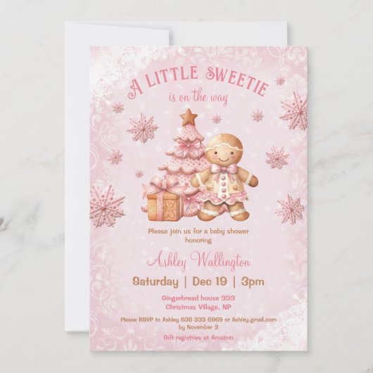 Gingerbread Man Meisje Roze Kerst Baby shower Kaart (Voorkant)