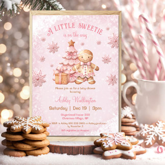 Gingerbread Man Meisje Roze Kerst Baby shower Kaart