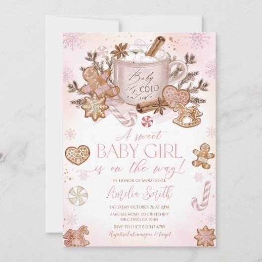 Gingerbread Man Meisje Roze Kerst Baby shower Kaart (Voorkant)