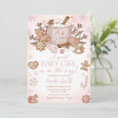Gingerbread Man Meisje Roze Kerst Baby shower Kaart (Staand voorkant)