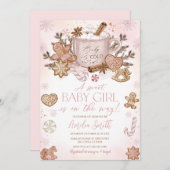 Gingerbread Man Meisje Roze Kerst Baby shower Kaart (Voorkant / Achterkant)