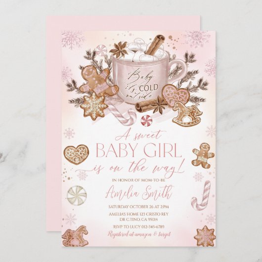 Gingerbread Man Meisje Roze Kerst Baby shower Kaart (Voorkant / Achterkant)