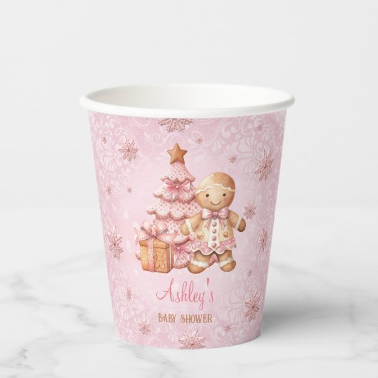 Gingerbread Man Meisje Roze Kerst Baby shower Papieren Bekers (Voorkant)