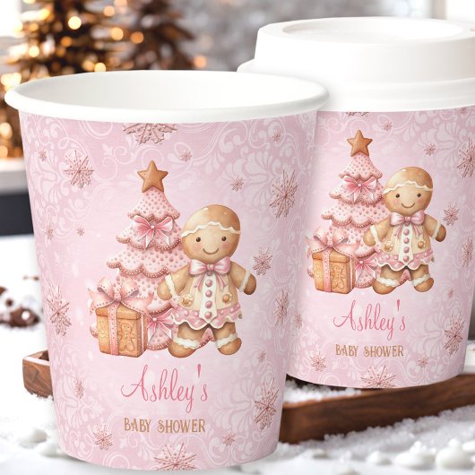 Gingerbread Man Meisje Roze Kerst Baby shower Papieren Bekers
