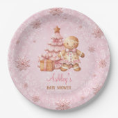 Gingerbread Man Meisje Roze Kerst Baby shower Papieren Bordje (Voorkant)