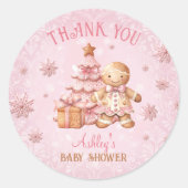 Gingerbread Man Meisje Roze Kerst Baby shower Ronde Sticker (Voorkant)