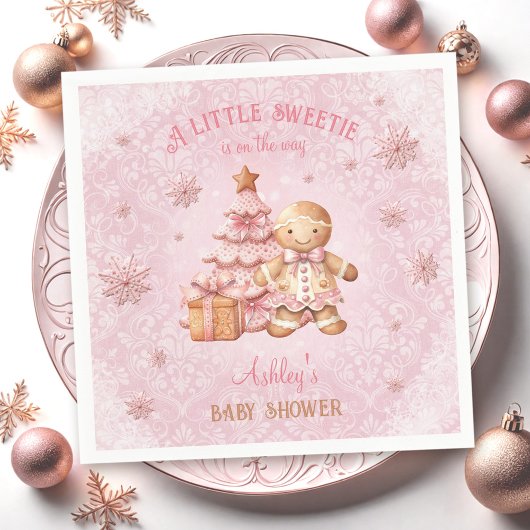 Gingerbread Man Meisje Roze Kerst Baby shower Servet