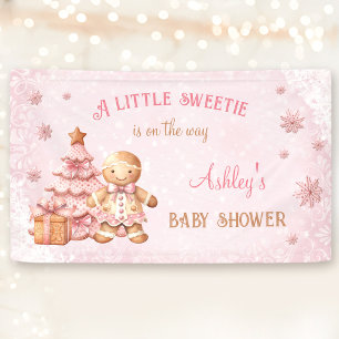 Gingerbread Man Meisje Roze Kerst Baby shower Spandoek