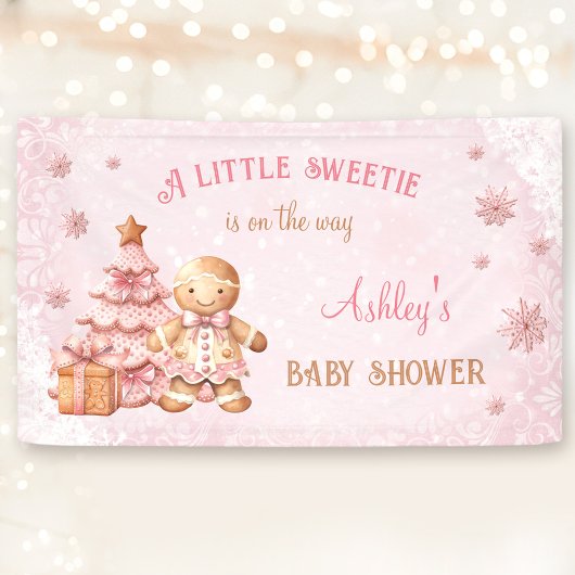 Gingerbread Man Meisje Roze Kerst Baby shower Spandoek