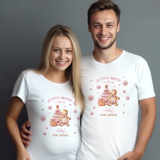 Gingerbread Man Meisje Roze Kerst Baby shower T-shirt