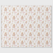 Gingerbread Man Meisje Roze Naam Tekst Kerstmis Cadeaupapier (Vlak)