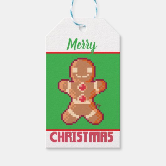 GingerBread Man, Merry Christmas pixel art Cadeaulabel (Voorkant)