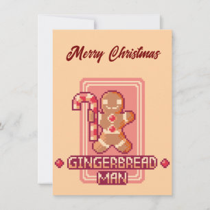 Gingerbread man, Merry Christmas, Pixel Art Feestdagenkaart