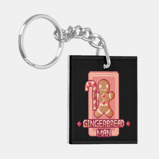 Gingerbread man, Merry Christmas, Pixel Art Sleutelhanger (Voorkant Links)