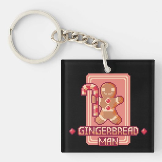 Gingerbread man, Merry Christmas, Pixel Art Sleutelhanger (Voorkant)