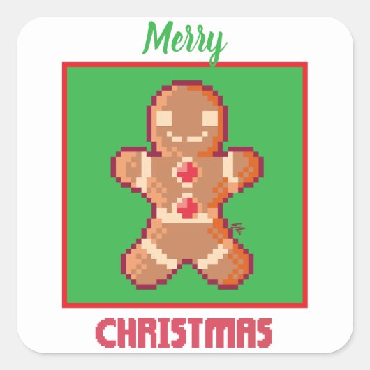 GingerBread Man, Merry Christmas pixel art Vierkante Sticker (Voorkant)