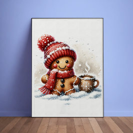 Gingerbread Man met een koffiekopje in Snow Poster