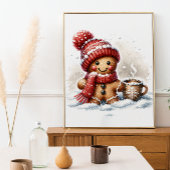 Gingerbread Man met een koffiekopje in Snow Poster