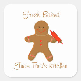 Gingerbread Man met een Rolling Pin Christmas Vierkante Sticker