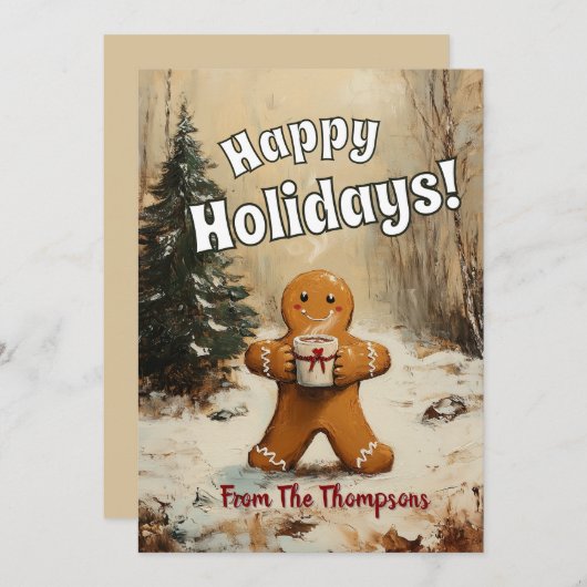 Gingerbread Man met Hot Cacao Feestdagenkaart (Voorkant / Achterkant)