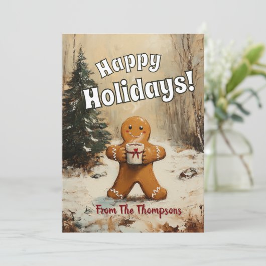 Gingerbread Man met Hot Cacao Feestdagenkaart (Staand voorkant)