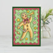 Gingerbread Man met Kerst Snoep Uitnodiging (Staand voorkant)