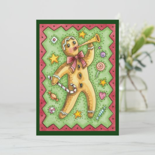 Gingerbread Man met Kerst Snoep Uitnodiging (Staand voorkant)