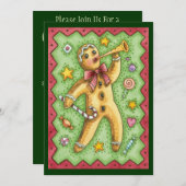 Gingerbread Man met Kerst Snoep Uitnodiging (Voorkant / Achterkant)