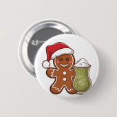 Gingerbread Man met Matcha Drink Kerst Ronde Button 5,7 Cm (Voorkant /achterkant)