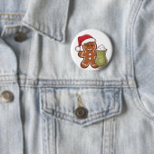 Gingerbread Man met Matcha Drink Kerst Ronde Button 5,7 Cm (In situ)