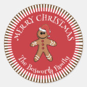 Gingerbread Man met Santa Hat Vrolijk Kerstfeest Ronde Sticker (Voorkant)