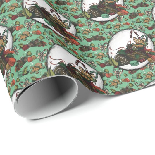 Gingerbread Man- Mint Cadeaupapier (Rol Hoek)