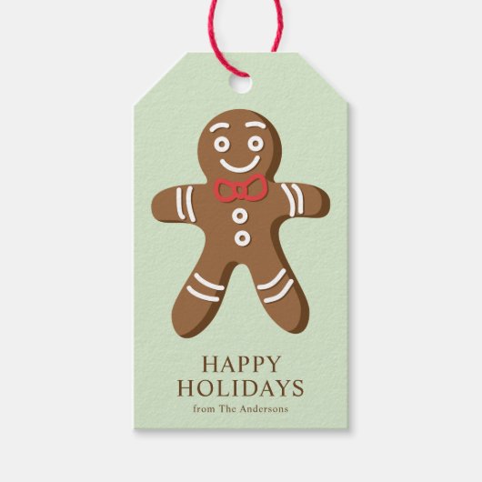 Gingerbread Man Mint Green Christmas Cadeaulabel (Voorkant)
