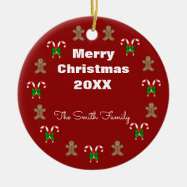 Gingerbread Man n Candycanes Gepersonaliseerd Keramisch Ornament