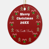 Gingerbread Man n Candycanes Gepersonaliseerd Keramisch Ornament (Links)