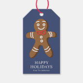 Gingerbread Man Navy Blauwe Kerst Cadeaulabel (Voorkant)