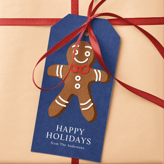 Gingerbread Man Navy Blauwe Kerst Cadeaulabel