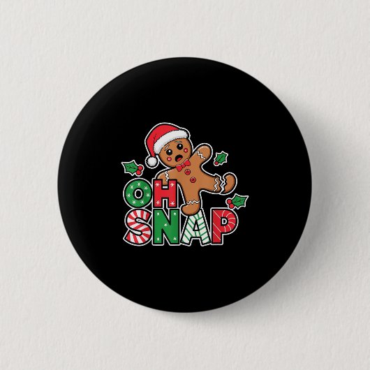 Gingerbread Man Oh Snap Kerst Morsige Koek Bak Ronde Button 5,7 Cm (Voorkant)