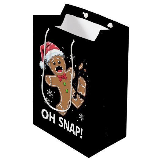 Gingerbread Man Oh Snap Kerstmis Grappig Cookie Medium Cadeauzakje (Voorkant Gekanteld)