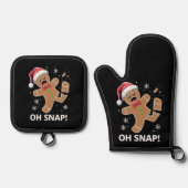 Gingerbread Man Oh Snap Kerstmis Grappig Cookie Ovenwant & Pannenlap Set (Voorkant)