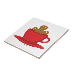 Gingerbread Man Ontspannen In Rode Beker Hete Choc Tegeltje